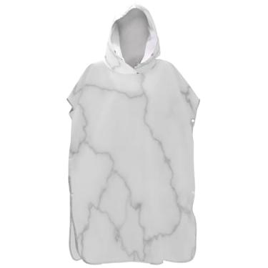 Imagem de Joisal Elegante poncho de surfe branco mármore cinza veias para adultos trocador com capuz toalha de natação plus size ponchos femininos com capuz