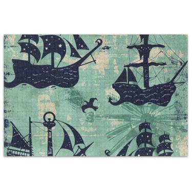 Imagem de Quebra-cabeça vintage azul verde náutico adulto 1000 peças presentes para amantes de quebra-cabeças, grandes pinturas artísticas