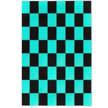 Imagem de Turquoise Black Checkerboard Squares 500 Pieces Jigsaw Puzzles for Adults Cute Animal Floral Art Creative Puzzles Gifts Family White Elephant Gifts, 500 Pieces, 20.5" x 14.9"
