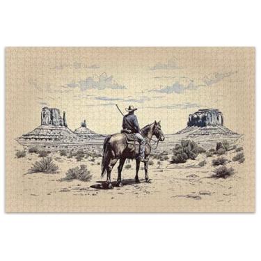 Imagem de Quebra-cabeça de cowboy montando cavalos deserto 500 peças para adultos decoração de arte quebra-cabeça amigos família jogos presentes