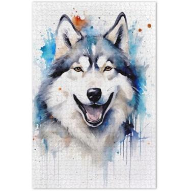 Imagem de Quebra-cabeça de cachorro com pintura em aquarela 500 peças adultos arte floral animal grande quebra-cabeça divertido bobo, 51 x 35 centímetros