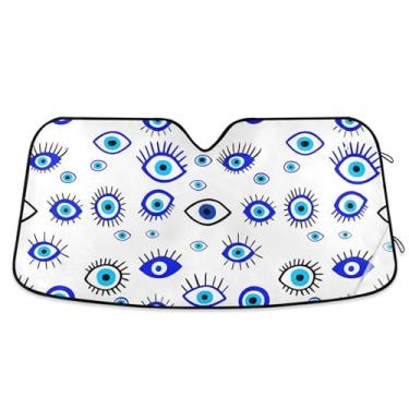 Imagem de Guarda-sol olho turco azul personalizado para para-brisa de carro bonito dobrável para-brisa dianteiro impressão animal automotivo P, 134,6 cm x 59,7 cm