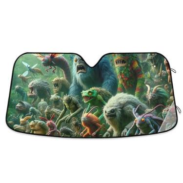 Imagem de Guarda-sol personalizado Monstros Selva Aventura Carro Para-brisa Engraçado Universal Dobrável Auto Carro Sombra para Para-brisa Dianteiro Impressão Animal M, 139.7 cm x 70.1 cm