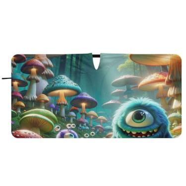 Imagem de Guarda-sol personalizado monstros fofos cogumelo carro para-brisa engraçado dobrável caminhão carro janela persianas guarda-chuva para-brisa frontal, 81 cm x 157 cm