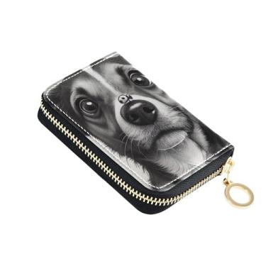 Imagem de Carteira feminina com 9 compartimentos para cartão de crédito e 2 compartimentos para dinheiro, carteira de couro com zíper e chaveiro, fofo, preto, cinza, cachorro, animal