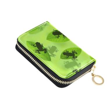 Imagem de Carteira feminina de desenho de folha verde sapo com zíper em torno de 9 compartimentos para cartão de crédito e 2 compartimentos para dinheiro, carteira de viagem minimalista com zíper com chaveiro