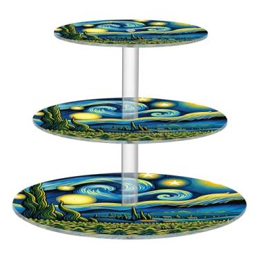 Imagem de Suporte de cupcake para festa de chá e noite estrelada, 3 camadas, redondo, acrílico, para exibição de torre, para chá de bebê, sobremesa, bandeja de comida, desenho animado