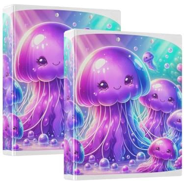 Imagem de Fichários personalizados de desenho animado roxo águas-vivas de 3,8 cm, 3 anéis, 200 folhas, fichário de caderno, fofo, redondo, fichário de escritório, 31,5 x 27 x 6 cm, 1 pacote