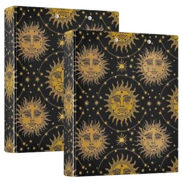 Imagem de Fichários de 3 anéis vintage personalizados com estrelas pretas de 3 cm comporta 200 folhas, 3 pastas de anéis, fichário de escritório, 31,5 x 27 x 6 cm, pacote com 2