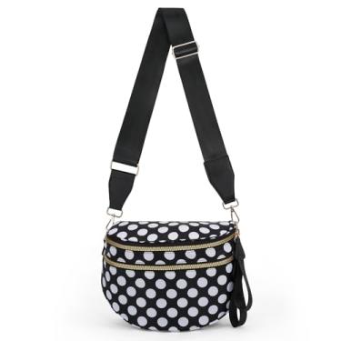 Imagem de Bolsas transversais para mulheres, pochete espaçosa de nylon, pochete quadriculada grande crescente, Bolinhas - Preta