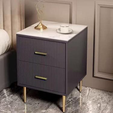 Imagem de Mesa de cabeceira com 2 gavetas, pernas de metal dourado e alça de metal, trilho de guia silencioso, 55 cm de altura, mesa lateral com armazenamento para quarto (cinza escuro)