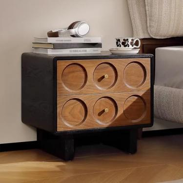 Imagem de Mesa de cabeceira com 2 gavetas, cômoda natural para quarto, mesa lateral de cama, armário com gavetas, alça de metal, mesa de cabeceira de madeira para sala de estar, armário (tamanho: 50 x 40 x 46