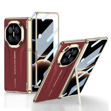 Imagem de HAOMRIYL Capa de couro para Huawei Mate X7, capa frontal transparente com suporte ajustável, dobradiça à prova de choque com tudo incluído, capa galvanizada, vermelha, Mate X7