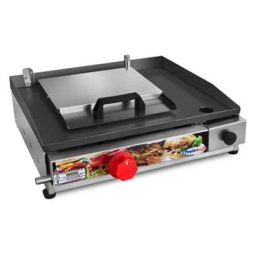 Imagem de Chapa Chapeira de Lanches Porções Hambúrguer a Gás Inox 40x35 cm Borda
