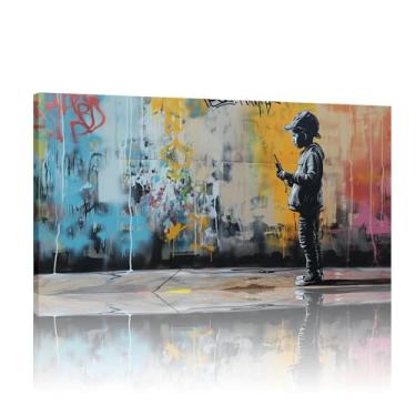 Imagem de Arte de parede em tela colorida, pôster de grafite, decoração de parede de arte de rua, tela de arte de parede Banksy, mural de parede Banksy, impressões Banksy - (25 x 50 cm) sem moldura 10 x 20