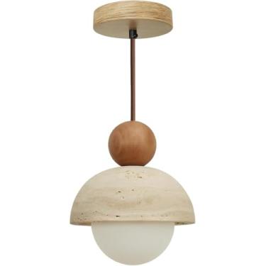 Imagem de Luminária pendente Wabi-sabi com cúpula de pedra natural, estilo japonês moderno, em madeira, com altura ajustável, ideal para quarto, cozinha, ilha, sala de jantar, restaurante, café ou bar