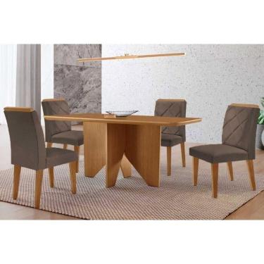 Imagem de Sala Jantar Mesa Nevada Tampo Curvo 120cm+4 Cadeiras Pietá Madeira Naturale - Capuccino/Corano Capuccino - Rufato