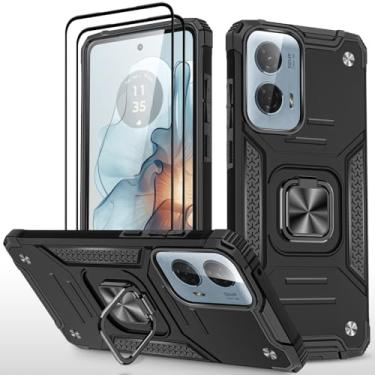 Imagem de HONG-AMY Capa para Moto G Stylus 5G 2024 com 2 peças de protetor de tela de vidro temperado, grau militar duplo à prova de choque com suporte - preta