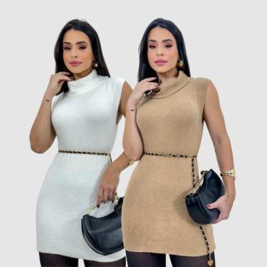 Imagem de Kit 2 Blusa Feminina Tricot Regata Gola Alta Longa Outono - SWISS BOUT