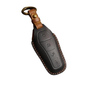 Imagem de Capa de couro genuíno para chave de carro, compatível com byd atto 3 han ev golfinho, 4 botões, controle remoto, capa protetora, acessórios automotivos(Black)