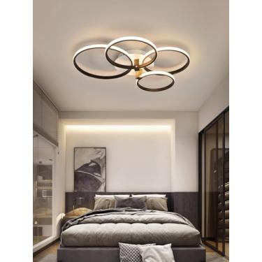 Imagem de Luminária de teto circular de LED regulável, moderna, preta, para interiores, em metal e acrílico, 3000k-6000k, com controle remoto, para quarto, cozinha e sala de jantar (4 lâmpadas).