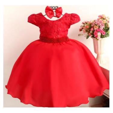 Imagem de Vestido De Festa Infantil De Luxo Vermelho Fofo E Tiara - Pingo De Gen