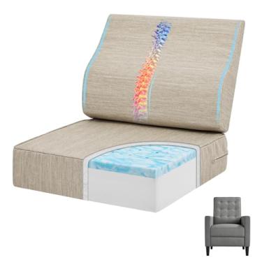 Imagem de baibu Almofadas reclináveis de espuma viscoelástica de camada dupla com almofada de suporte lombar para idosos, almofada de cadeira de 50 x 50 x 12 cm de espessura, adequada para sofás para ficar em