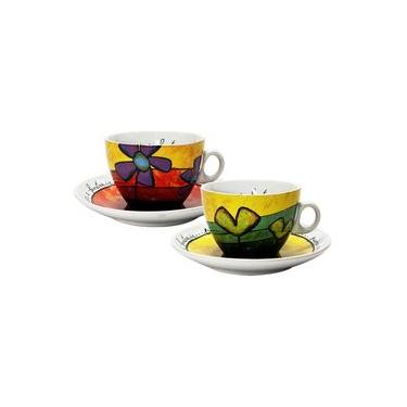 Imagem de Jogo de xícaras capucciono com pires em porcelana Egan 250ml 2 peças amarela e vermelha
