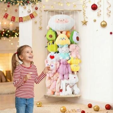 Imagem de WIBOND Organizador de brinquedos de pelúcia para armazenamento de bichos de pelúcia de canto com comprimento ajustável para pendurar na parede, prateleira organizadora para berçário, sala de jogos