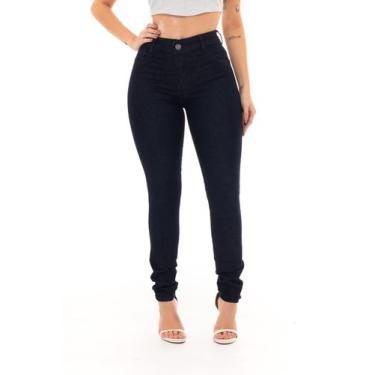Imagem de Calça Skinny Feminina Jeans Lavagem Escura amaciada Cintura média/alta