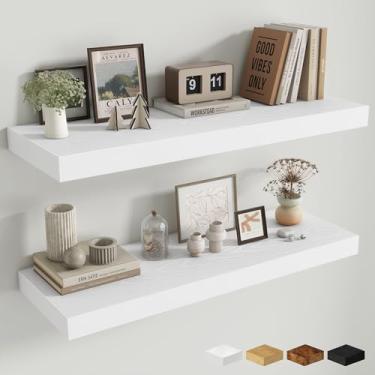 Imagem de Fun Memories Prateleiras flutuantes profundas de 30 cm para parede, prateleiras flutuantes de 91 cm L x 30 cm P, prateleira de parede longa flutuante de madeira para sala de estar, banheiro, quarto