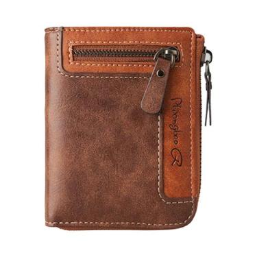 Imagem de Carteira Masculina De Couro PU Curta Com Zíper, Porta-Cartões, Clipe D