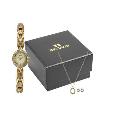 Imagem de Relógio Seculus Feminino Ref: 44278Lpskdb1 Oval Dourado +