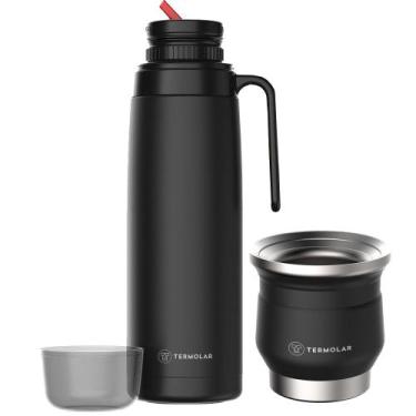 Imagem de Garrafa Térmica Preta 100% Inox com Cuia Tupi 250ml Inox Chimarrão - T