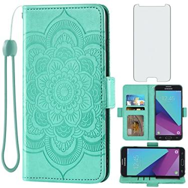 Imagem de Asuwish Capa carteira compatível com Samsung Galaxy J3 Luna Pro J 3 Prime 2017 Emerge 3J Eclipse Mission e protetor de tela de vidro temperado flip porta-cartões capa para celular para Glaxay S327VL
