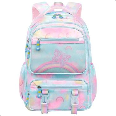 Imagem de Mochila Juvenil Feminina Infantil Arco Iris Bolsa Espaçosa Fichario - 