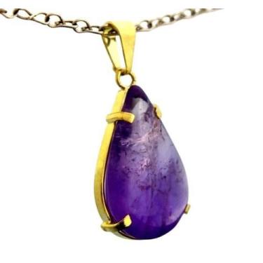Imagem de Colar Gota Ametista Pedra Natural Montagem Garra Dourado - CristaisdeC