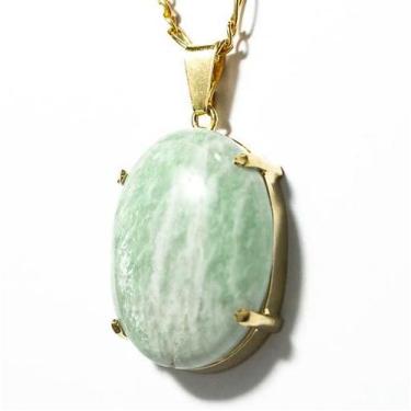 Imagem de Colar Extra Cabochão Pedra Amazonita Verde Garra Dourado - CristaisdeC