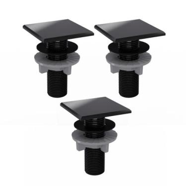 Imagem de Kit 3 Plug Tapa Furo Preto Acabamento Quadrado Torneira Balcão Parede 