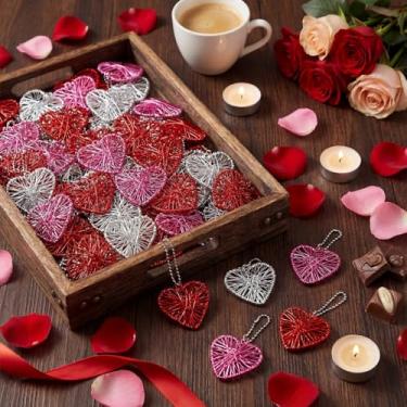 Imagem de Geosar 32 peças de enfeites de árvore de coração, bolas de coração decorativas de arame de alumínio a granel, enchimentos de vasos, para decoração de festa de casamento, aniversário, árvore de mesa