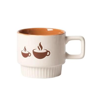 Imagem de KEG801302 Canecas de café modernas de cerâmica grossa, 1 peça, capacidade de 306 g, caneca listrada para cafeterias e canecas de café da manhã domésticas, utensílios para bebidas