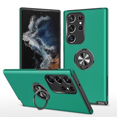 Imagem de CYPOSLDN Capa fina para Samsung Galaxy S25/S25 Plus/S25 Ultra, capa de telefone com anel giratório com suporte antiqueda, suporte de sucção magnética de veículos, S25 Ultra, verde