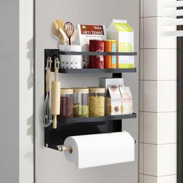 Imagem de Suporte Organizador Magnéticas de Metal para Geladeira, Suporte Magnético de Papel Toalha Multiuso, Organizadores e Armazenamento de Cozinha, Prateleira Magnética Adesiva para Geladeira