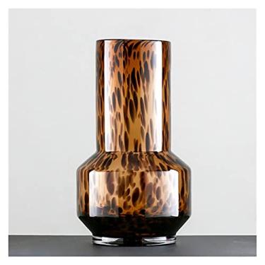 Imagem de x3anggyt5 Vaso de flor boêmio vaso de vidro cinza azul verde pontos de tinta hidropônica utensílios de flores ornamentos de vidro feitos à mão sala de estar decoração de casa decoração de casa (grande