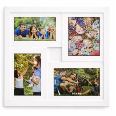 Imagem de Porta-Retrato 4 Fotos A6 10x15 de Madeira com Vidro Parede Sala Quarto Premium MOLDURALLEE