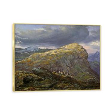 Imagem de Moldura dourada. Reprodução de arte famosa de J.C. Dahl, arte em tela de paisagem romântica nórdica, decoração de parede elegante para sala de estar, escritório, pronta para pendurar. (Paisagem 6). 40