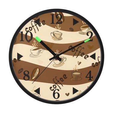 Imagem de STAYTOP Relógio de parede LED com estampa de café para quarto com brilho noturno, relógios de parede silenciosos de 30 cm para decoração de sala de estar, controle de som, relógio de parede moderno