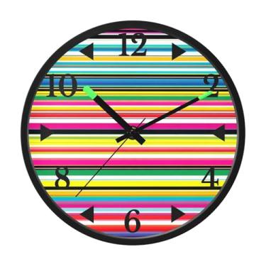 Imagem de STAYTOP Relógio de parede mexicano Serape com listras LED para quarto com brilho noturno, relógios de parede silenciosos de 30,5 cm para decoração de sala de estar, controle de som, relógio de parede