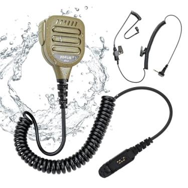 Imagem de Pdflie Microfone de ombro IP65 8 pinos à prova d'água Walkie Talkie Rádio da Polícia Microfone com conector de áudio de 3,5 mm cabo reforçado compatível com xpr3300e xpr3500e xpr 3300e 3500e (cor café