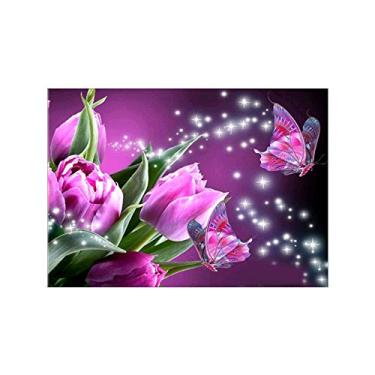 Imagem de Pintura de Diamante DIY 5D Flor Kit Pinturas Forma Redonda Totalmente Perfurado Artes e Manufaturas para Decoração Parede Quarto